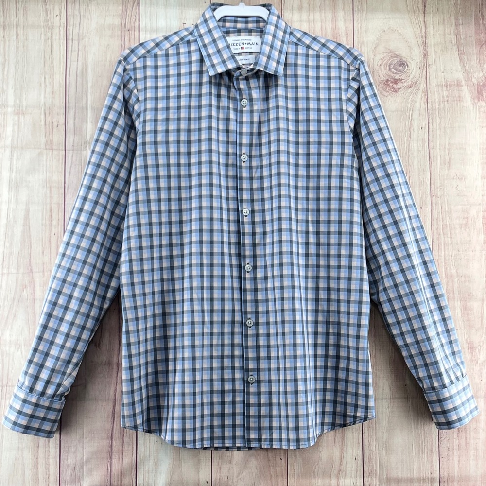 Mizzen+Main‎ Leeward Collection Trim Fit Check Performance Shirt Blue Mens Sz  L